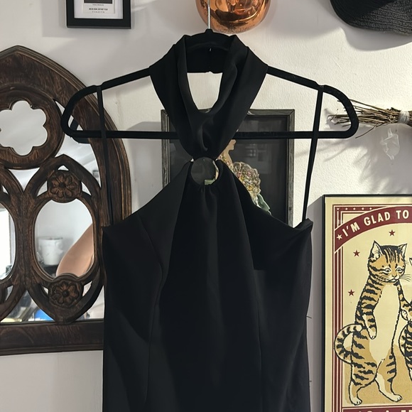 LBV Women's Black Crepe Halter Gown With Silver Hardware Size 4- New W/O Tags! - Picture 4 of 12